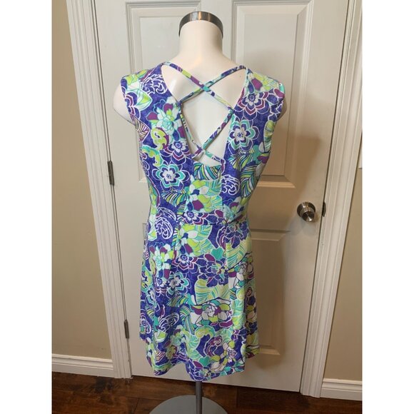Title Nine Blue Floral Strappy Open Back Mini Athletic Dress, Size Small - Picture 4 of 6